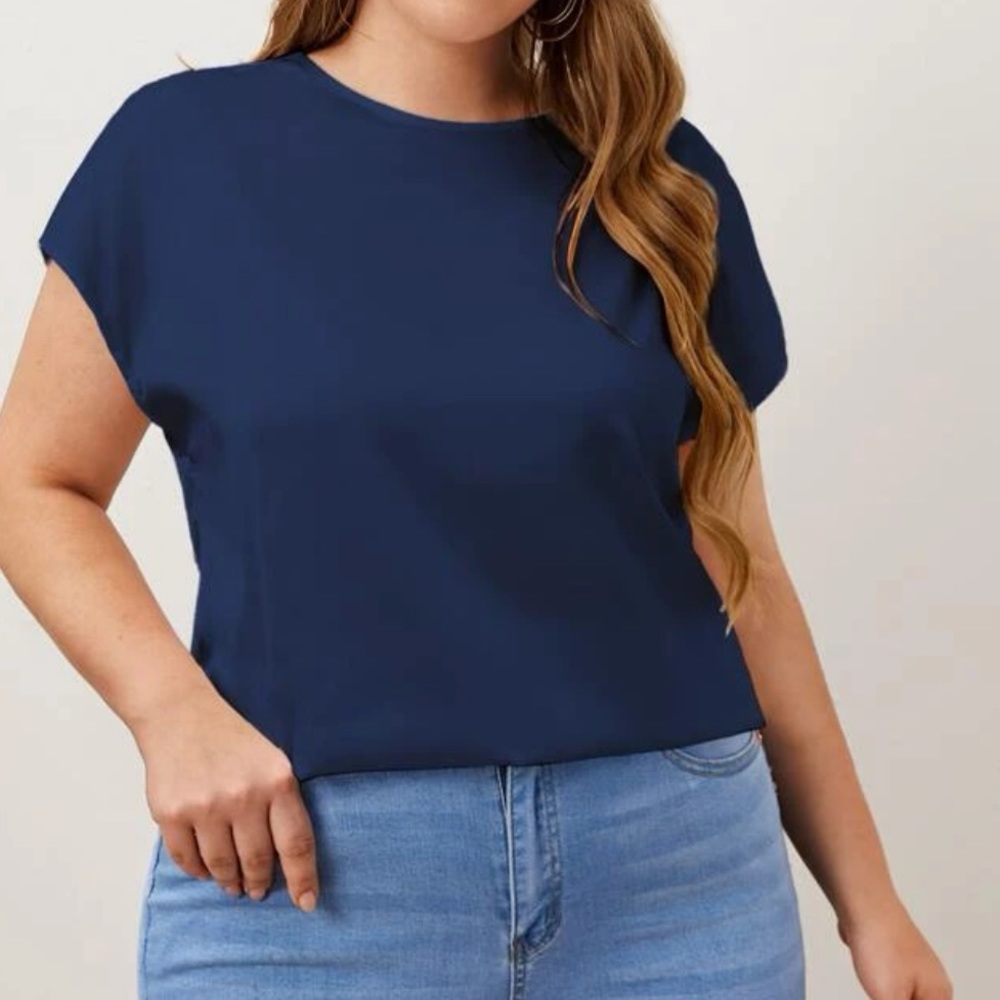 Plus size navy blue twist back blouse - Picture 2 of 15